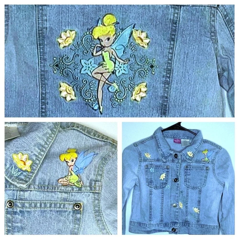 Tinkerbell Girls Sz S Cropped Denim Jacket Embroiderd‎ World Of Disney